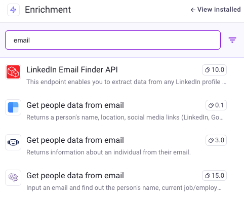 Email enrichments screenshot