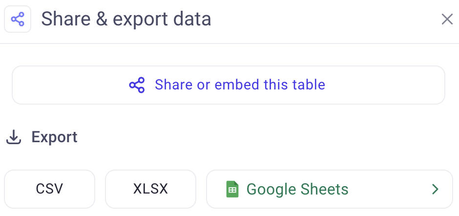 Share as CSV or Excel