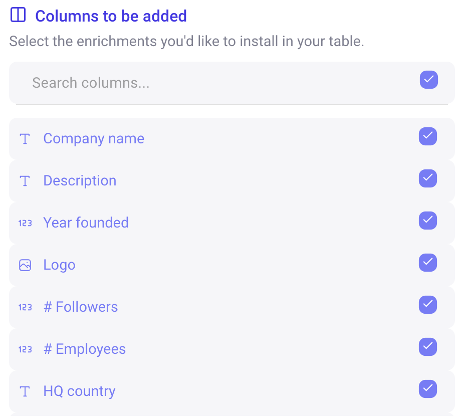 Columns to be added