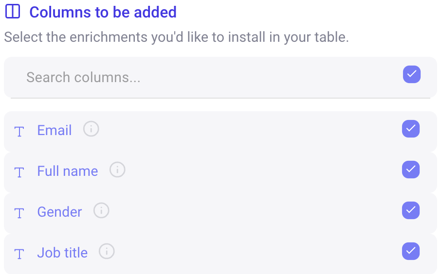 Select columns table