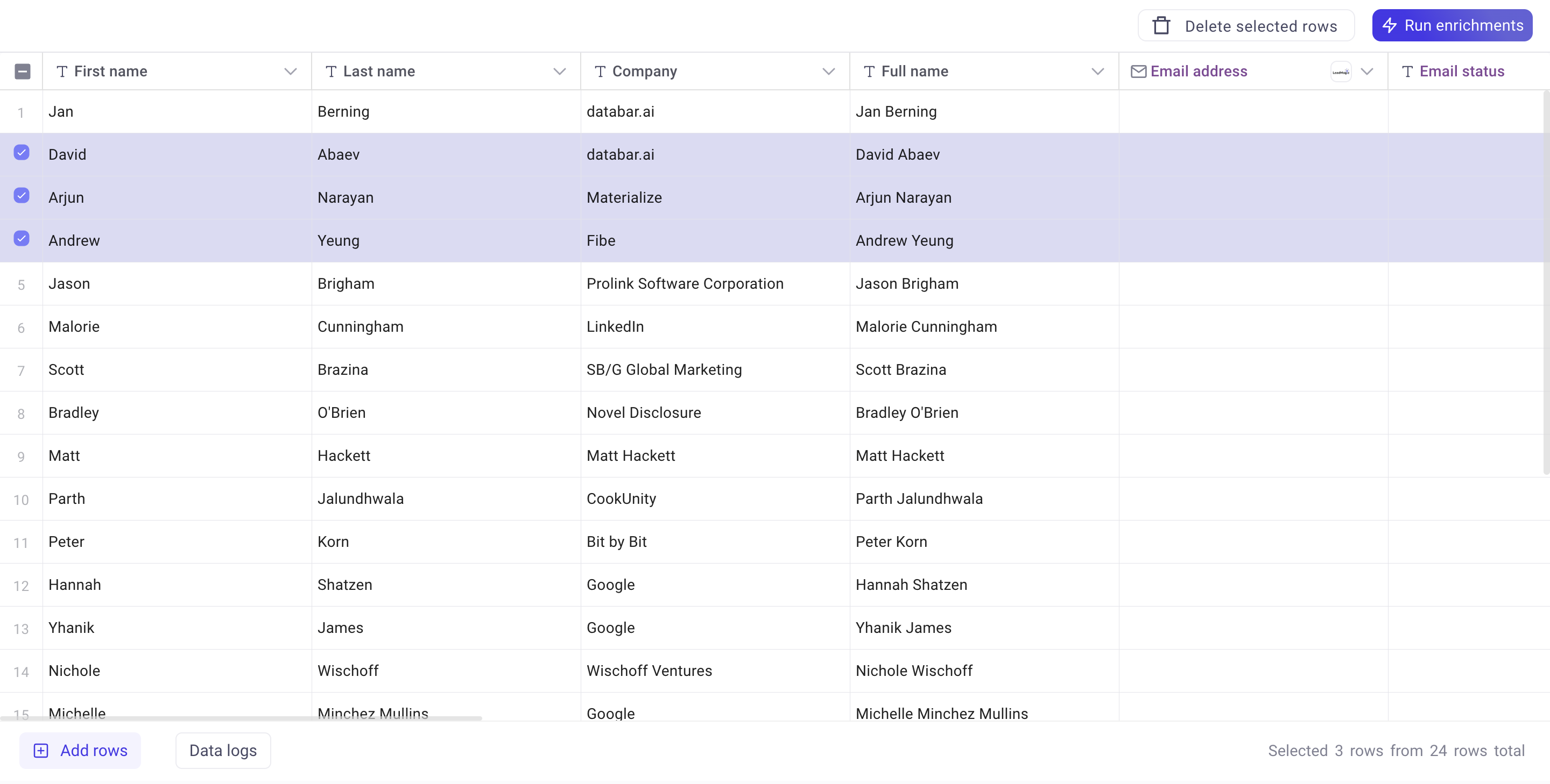 Selected Rows Enrichment - New Feature