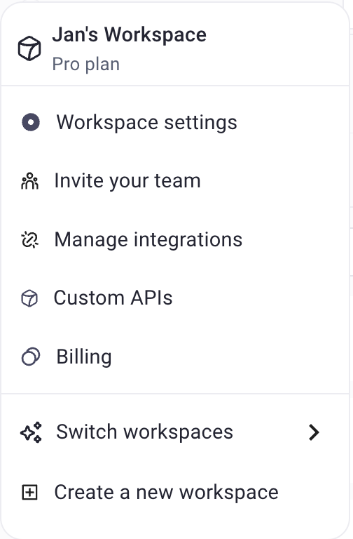 New Workspace Settings