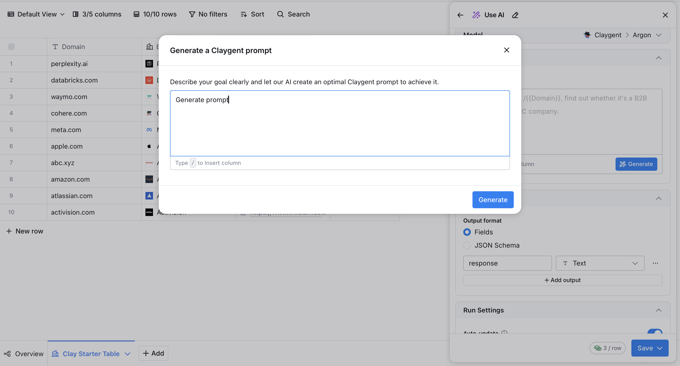 Generate prompt Claygent