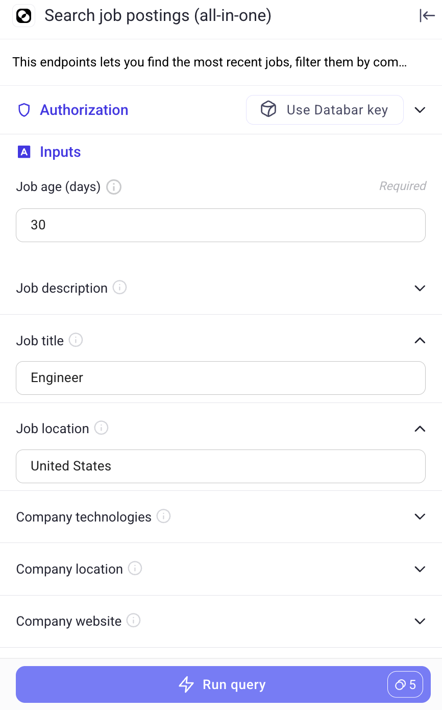 TheirStack filters