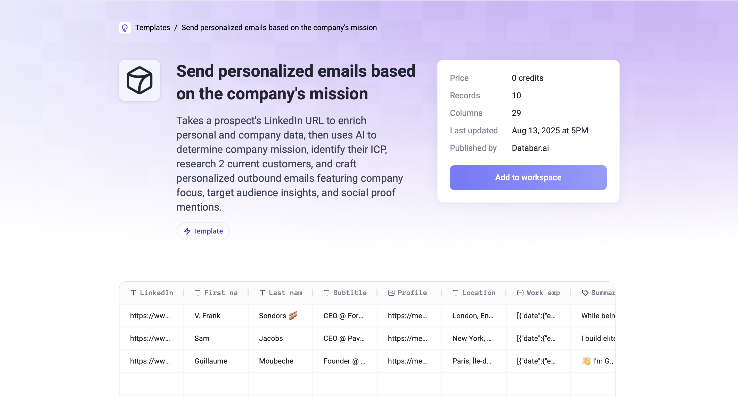 Personalized message based on company 