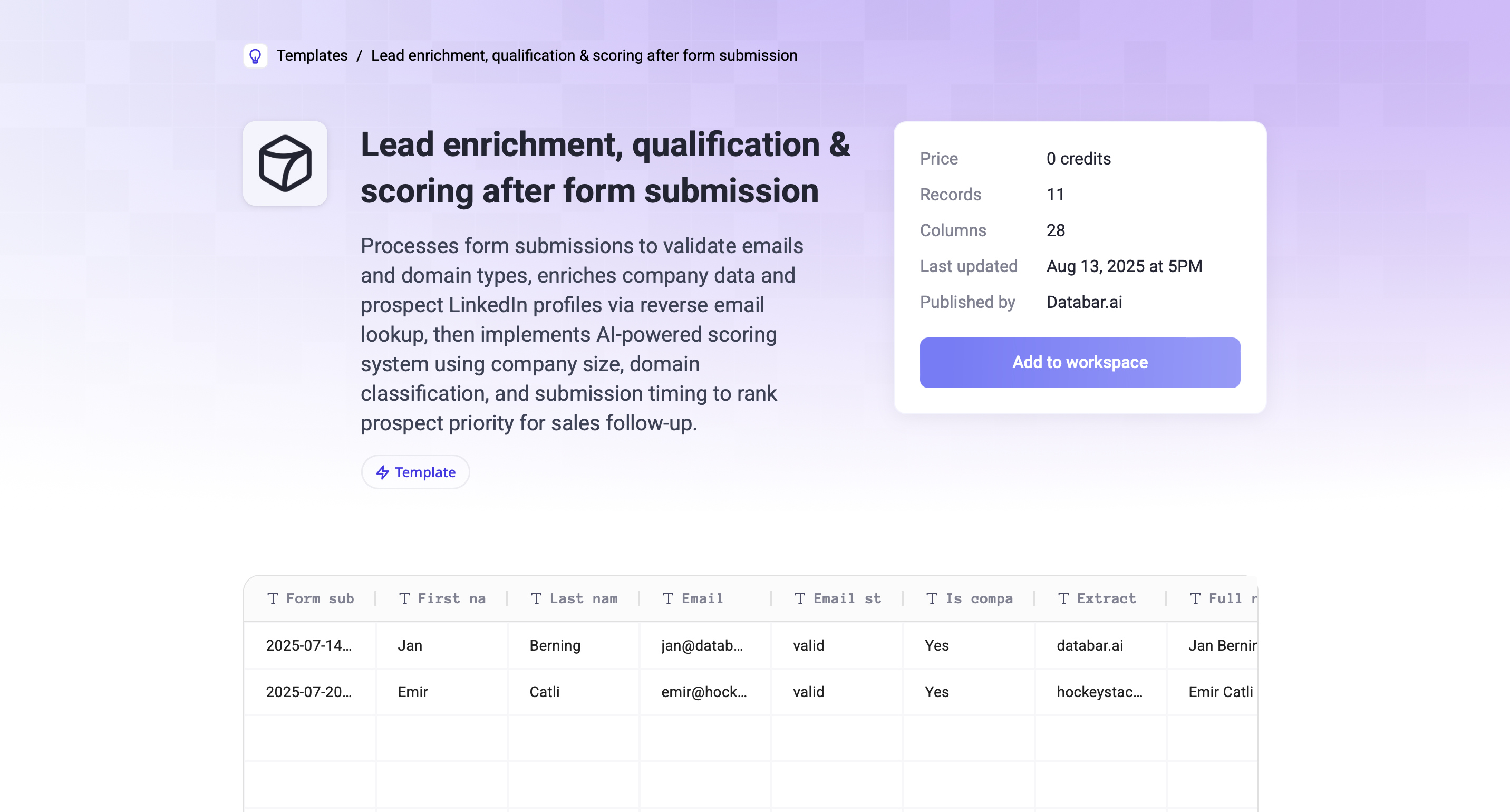 Form lead enrichment template